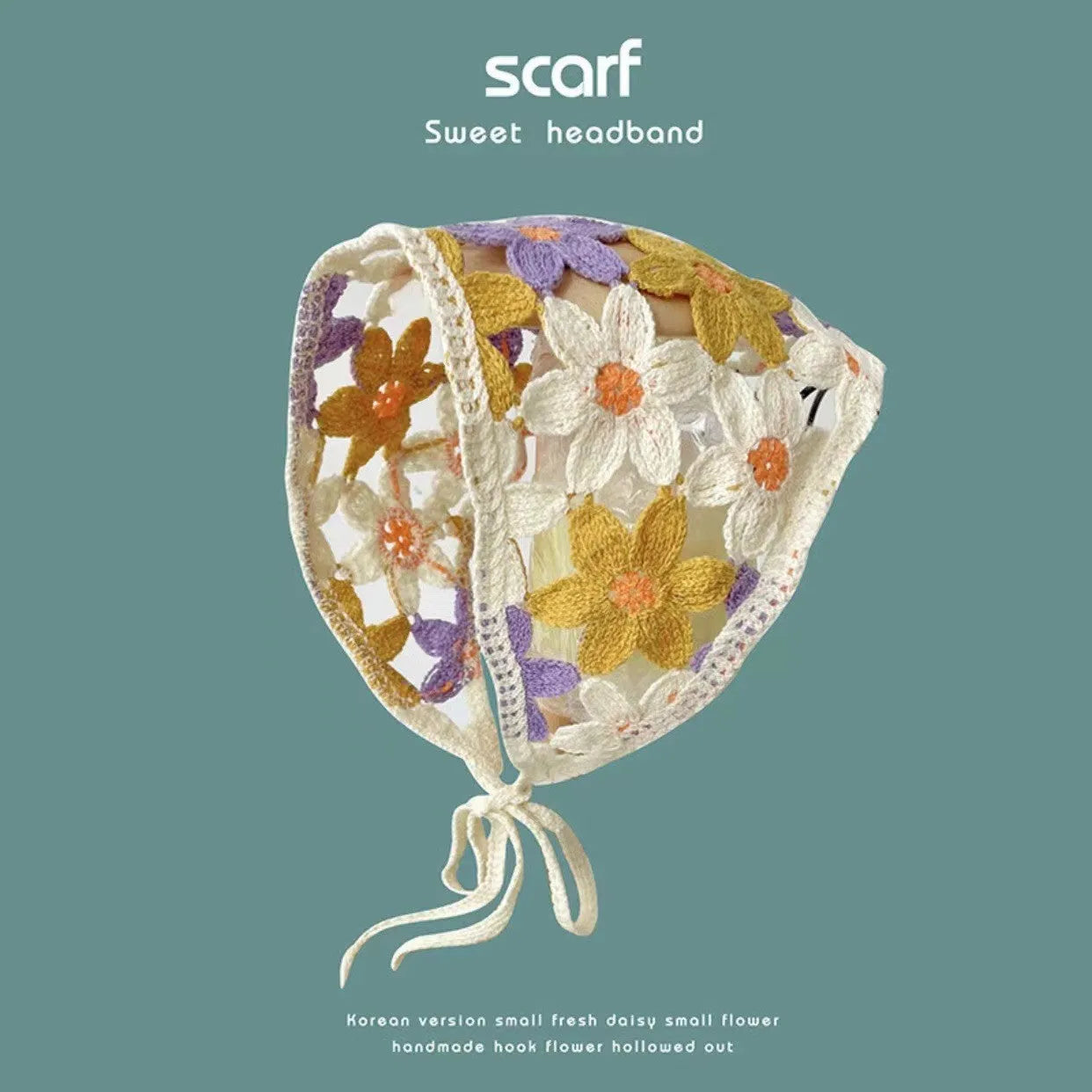 Women's cotton triangular headscarf with floral pattern in French retro style for autumn winter wear