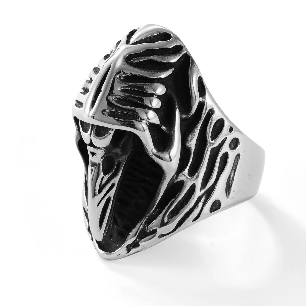 Titanium steel geometric crow ring with retro punk design in MR166 colour