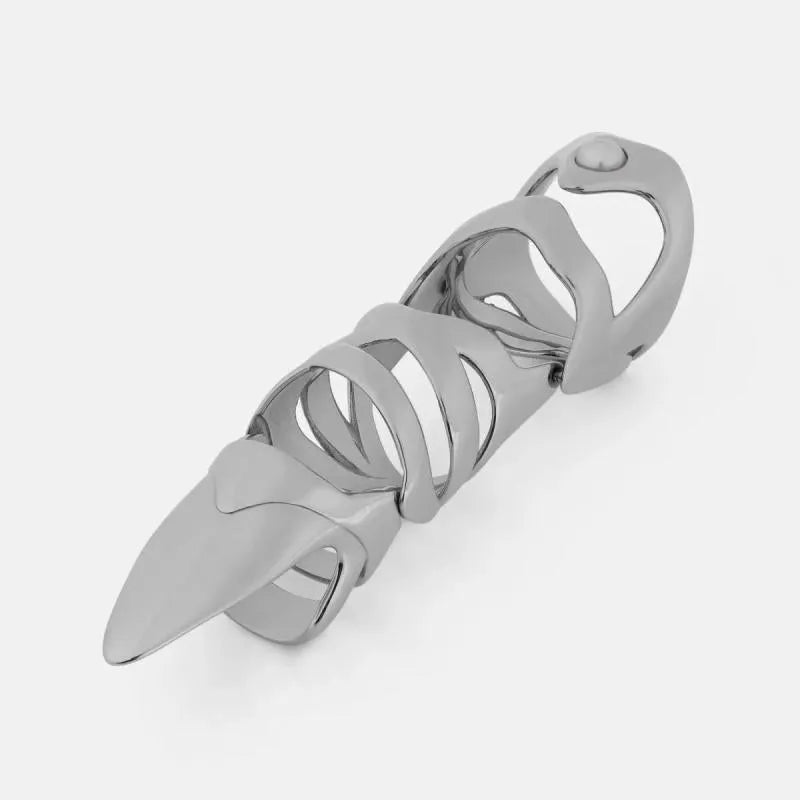 Silver punk armour finger stall, adjustable alloy metal ring for gothic fashion.