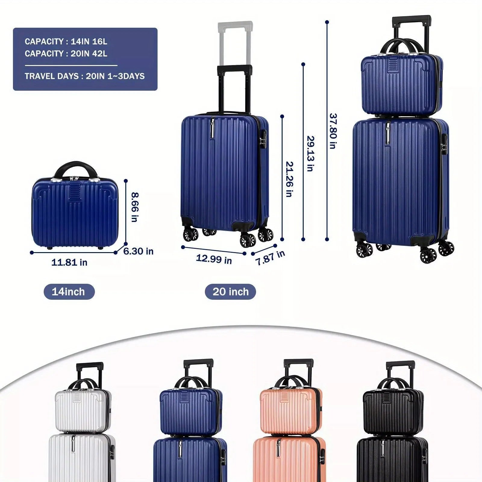 Silver aluminium alloy 14 inch and 20 inch men's travel suitcase set with a towel.