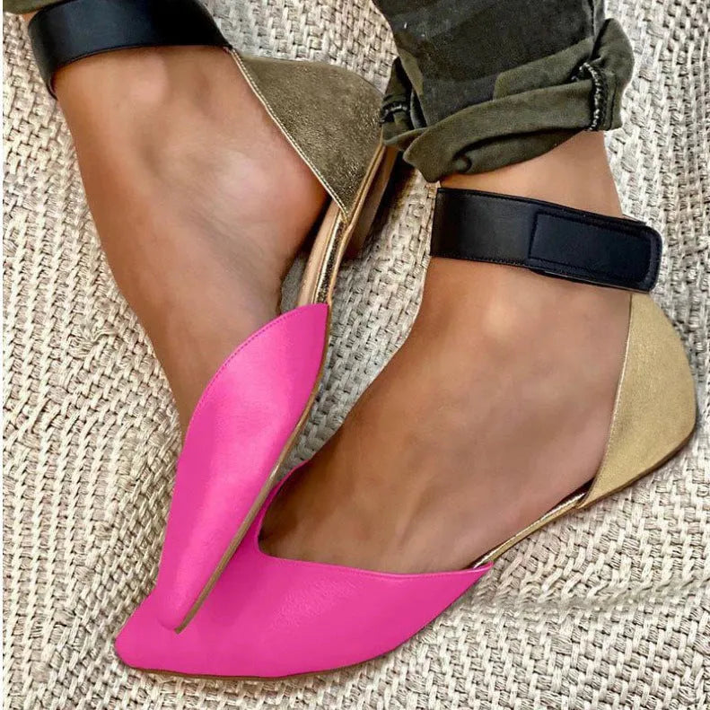 Women's hollowed sandals with Velcro fastening in flat heel style, available in multiple colour options