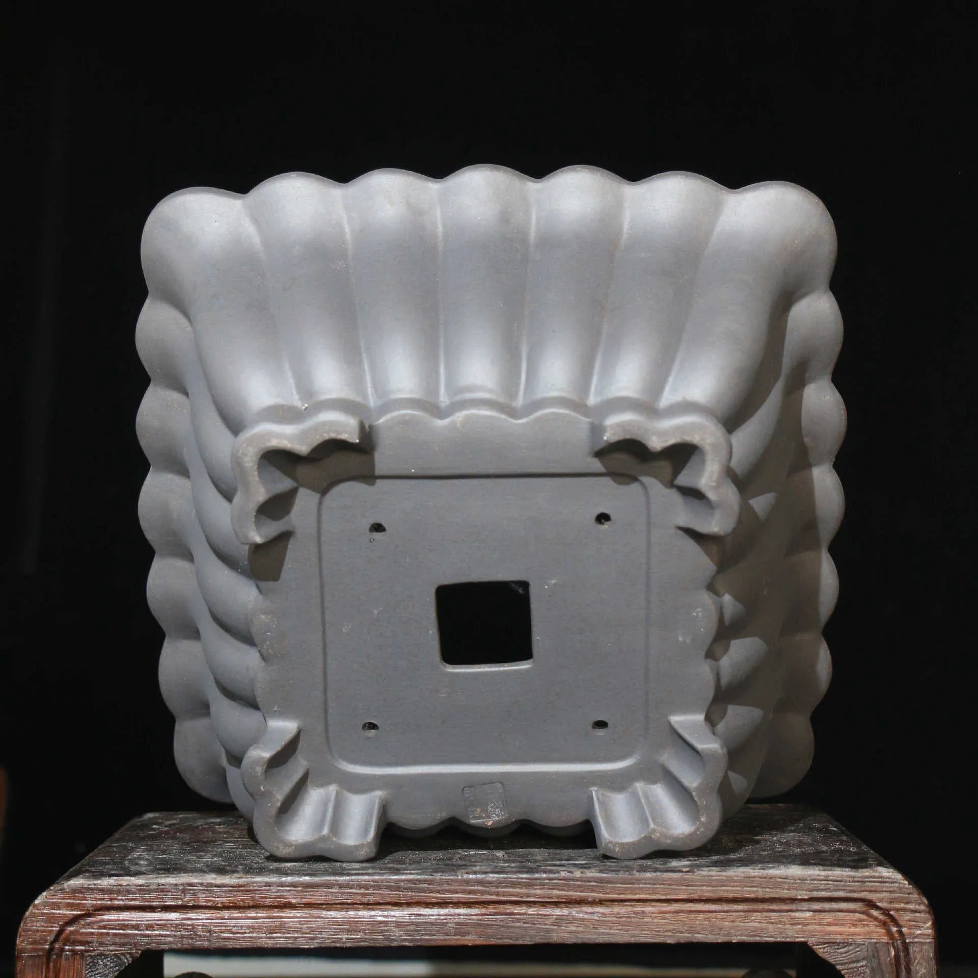 Purple sand ceramic square bonsai pot with classical design on desktop