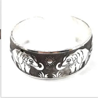 Open carved Miao-style silver alloy bracelet with Roman shape in turtle colour option