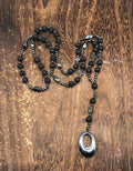 Men's stone geometric cross pendant necklace on an 80cm ball bead chain