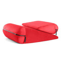 High density sponge triangle pillow in Lake Blue with embroidery detail