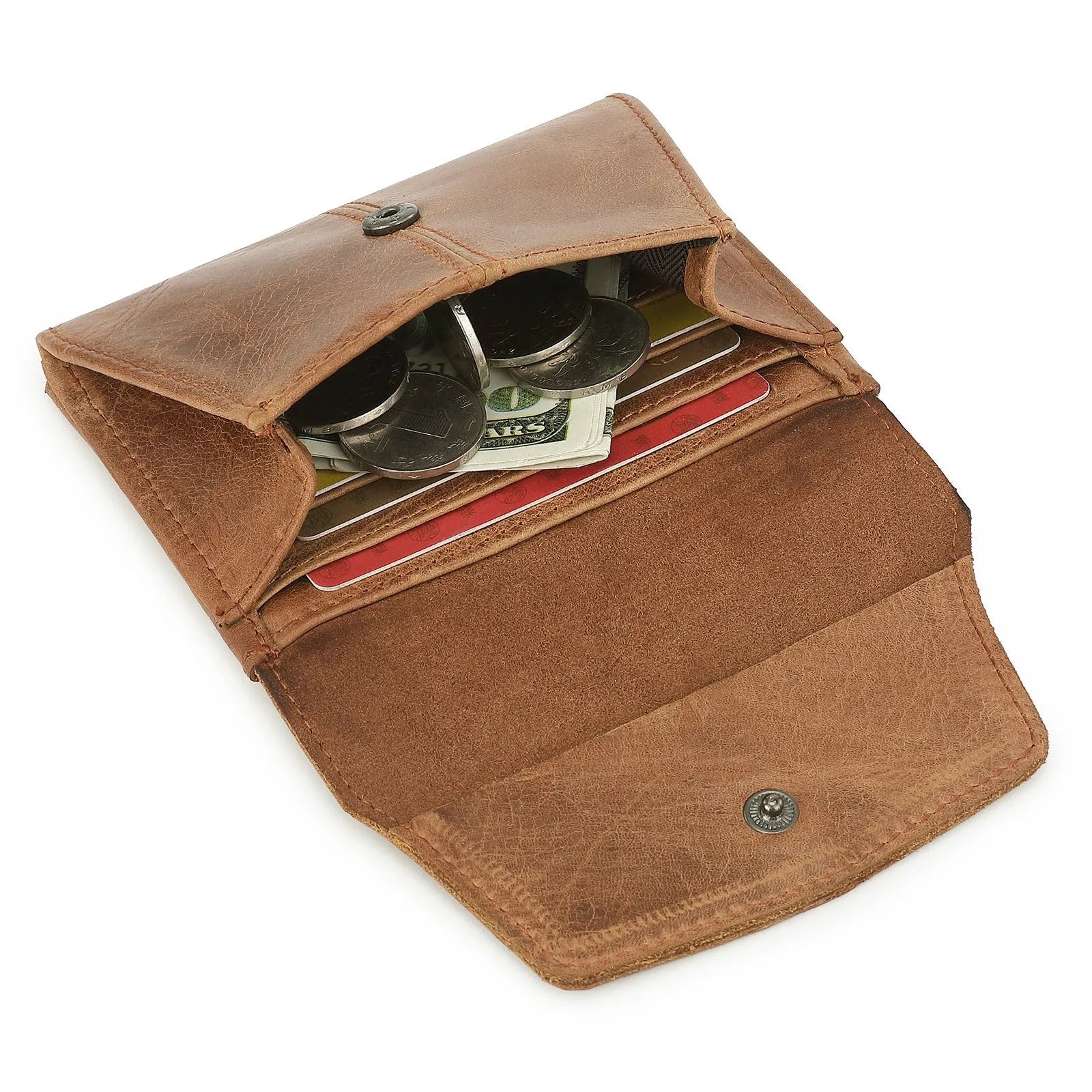 Genuine cowhide leather coin purse with lock closure and RFID anti-theft protection in retro design