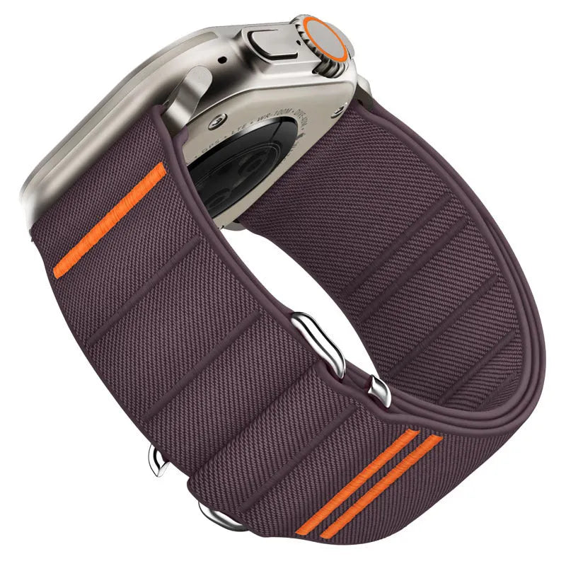 Elastic nylon Apple Watch band with stainless steel buckle in various colour options
