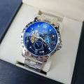 Men's silver case black dial automatic mechanical watch with luminous hands and transparent caseback