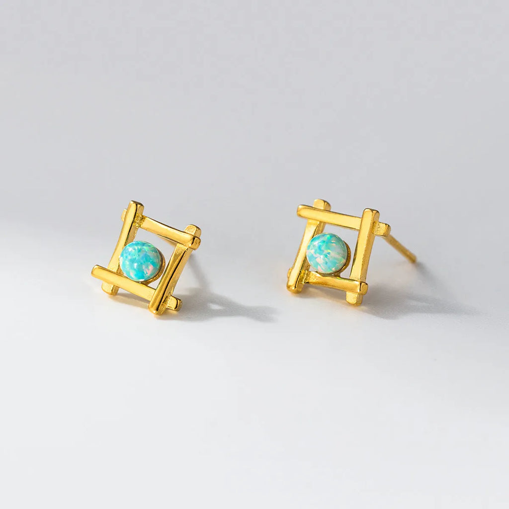 Geometric cross quadrangle stud earrings in S925 sterling silver with gold or silver plating