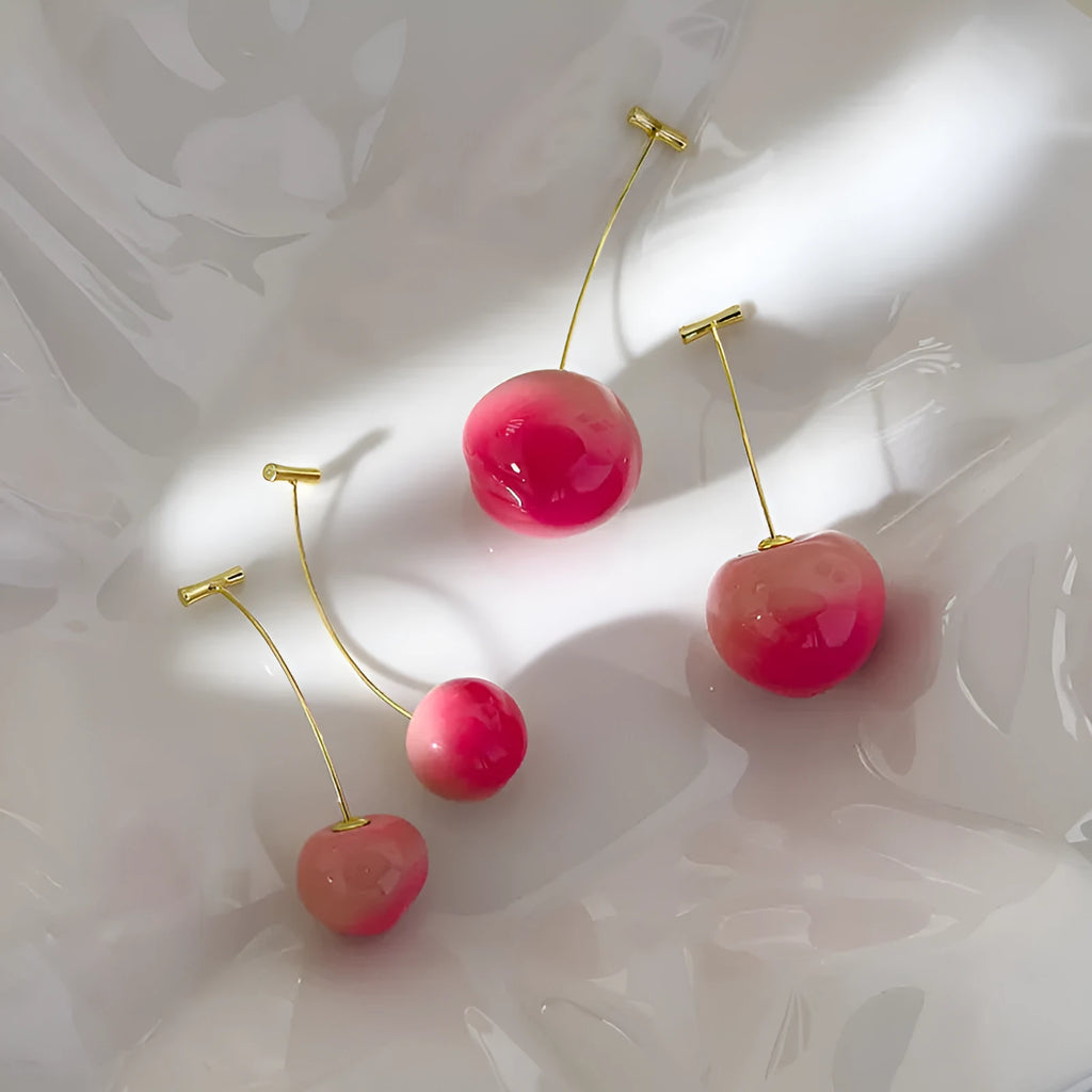 Acrylic peach fruit earrings with copper fittings in small and large size options