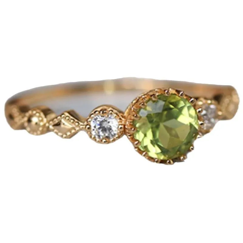 Geometric quadrilateral copper ring with imitation peridot in Japanese retro style