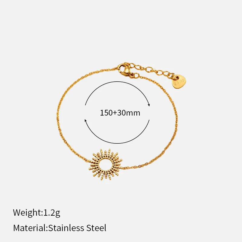 Sunflower Series women's gold-plated geometric chain necklace and bracelet set on a white background.