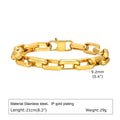 Men's titanium steel bracelet with square chain links in steel, gold, black, or retro colour.