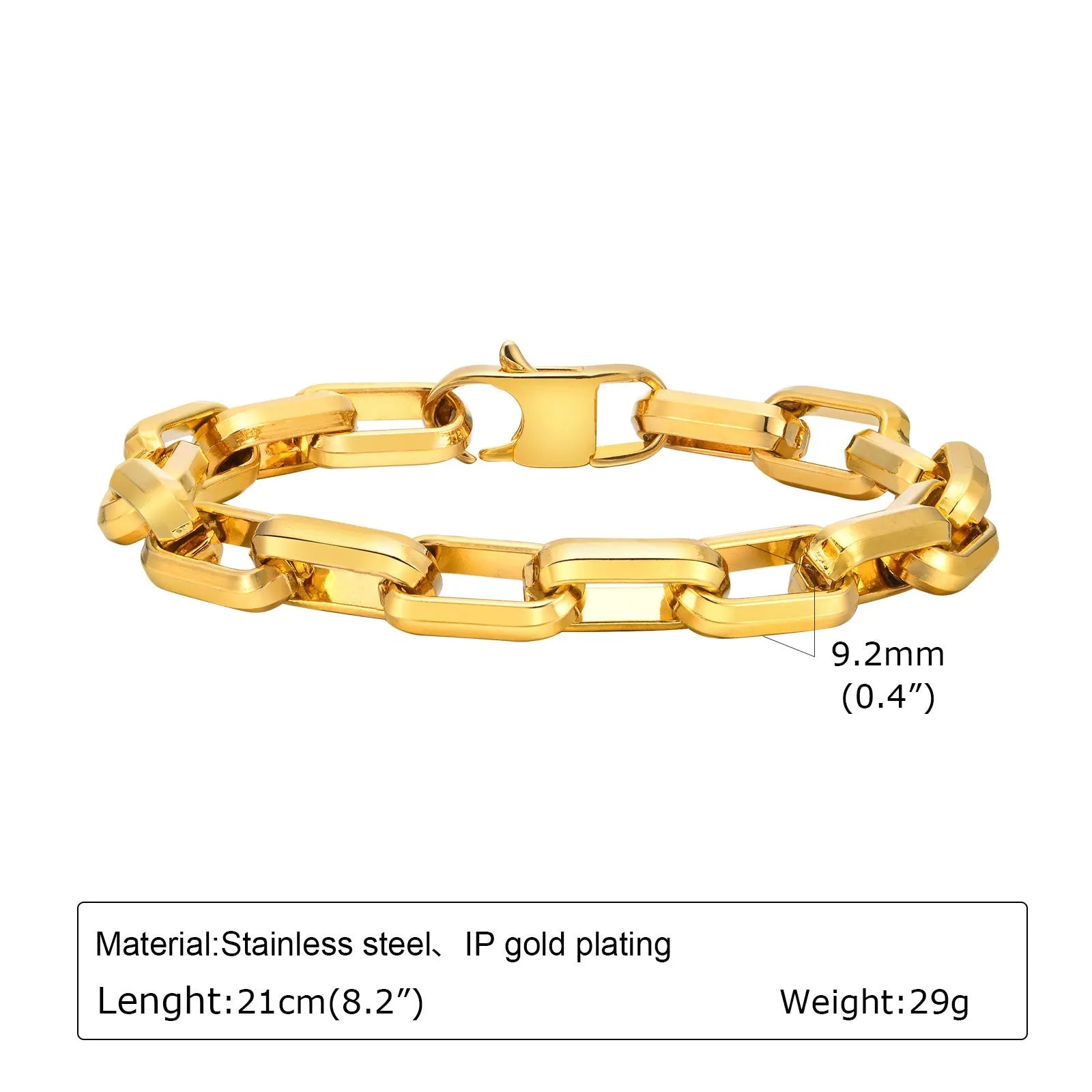 Men's titanium steel bracelet with square chain links in steel, gold, black, or retro colour.