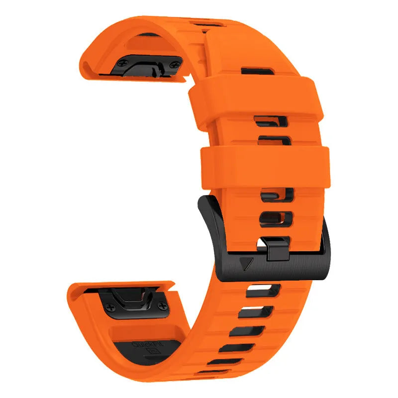 Fenix87pro6 two-colour quick release silicone watch strap in black and red on a grey background