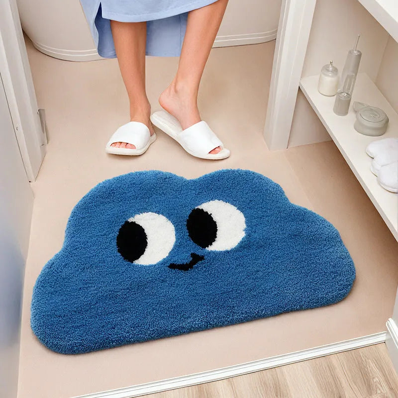 Cartoon anime print bathroom mat in green, blue, pink, black, or white colour options.