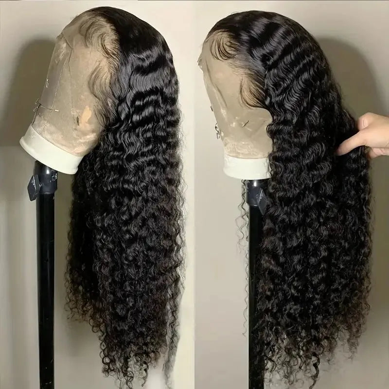 Black high-temperature fibre afro wig with curly hair and side bangs, 26-42 inch length options