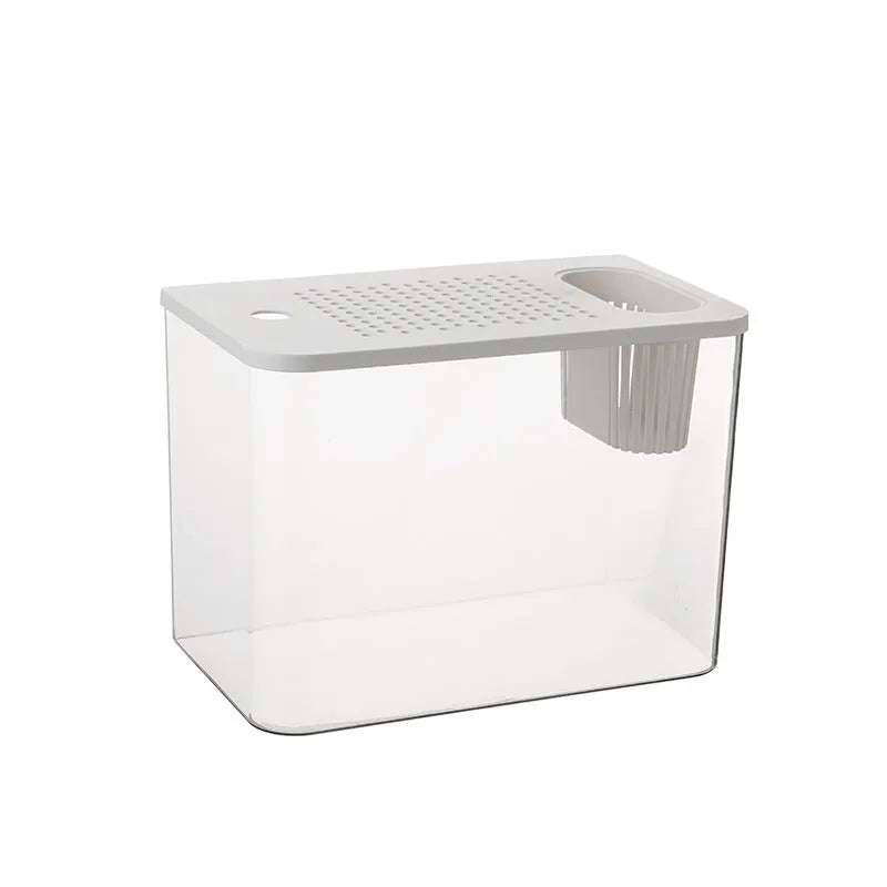 Medium plastic betta fish tank with cover in black or white colour measuring 32cm length