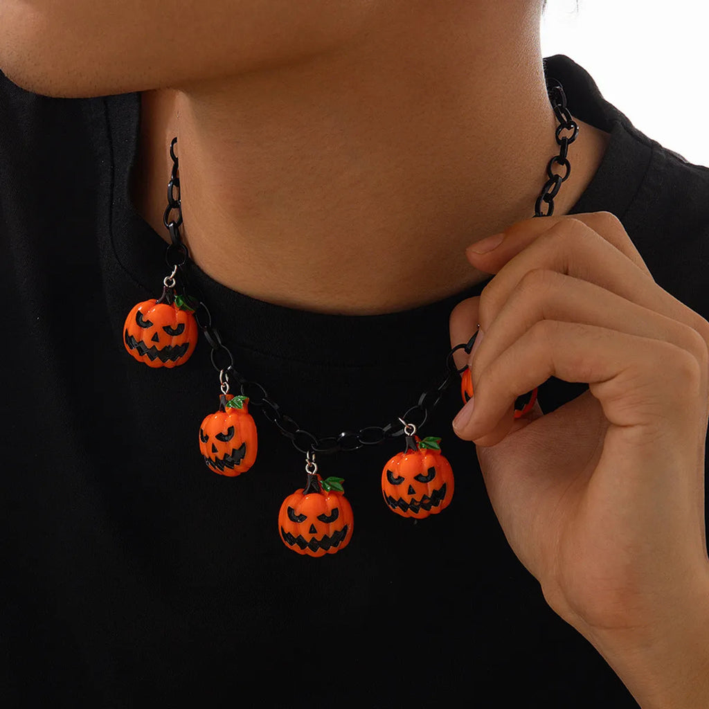 Mixed colour Halloween pumpkin ghost necklace with acrylic resin cartoon pendant on regular chain