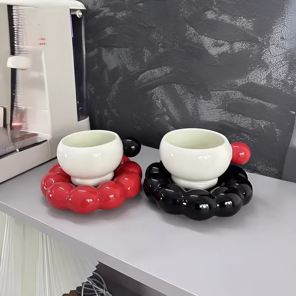 Ceramic coffee set with dish and cup in Nordic simple style, 250ml capacity, high temperature resistant