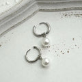Geometric alloy pearl drop earrings with titanium steel posts and round pearl decorative elements