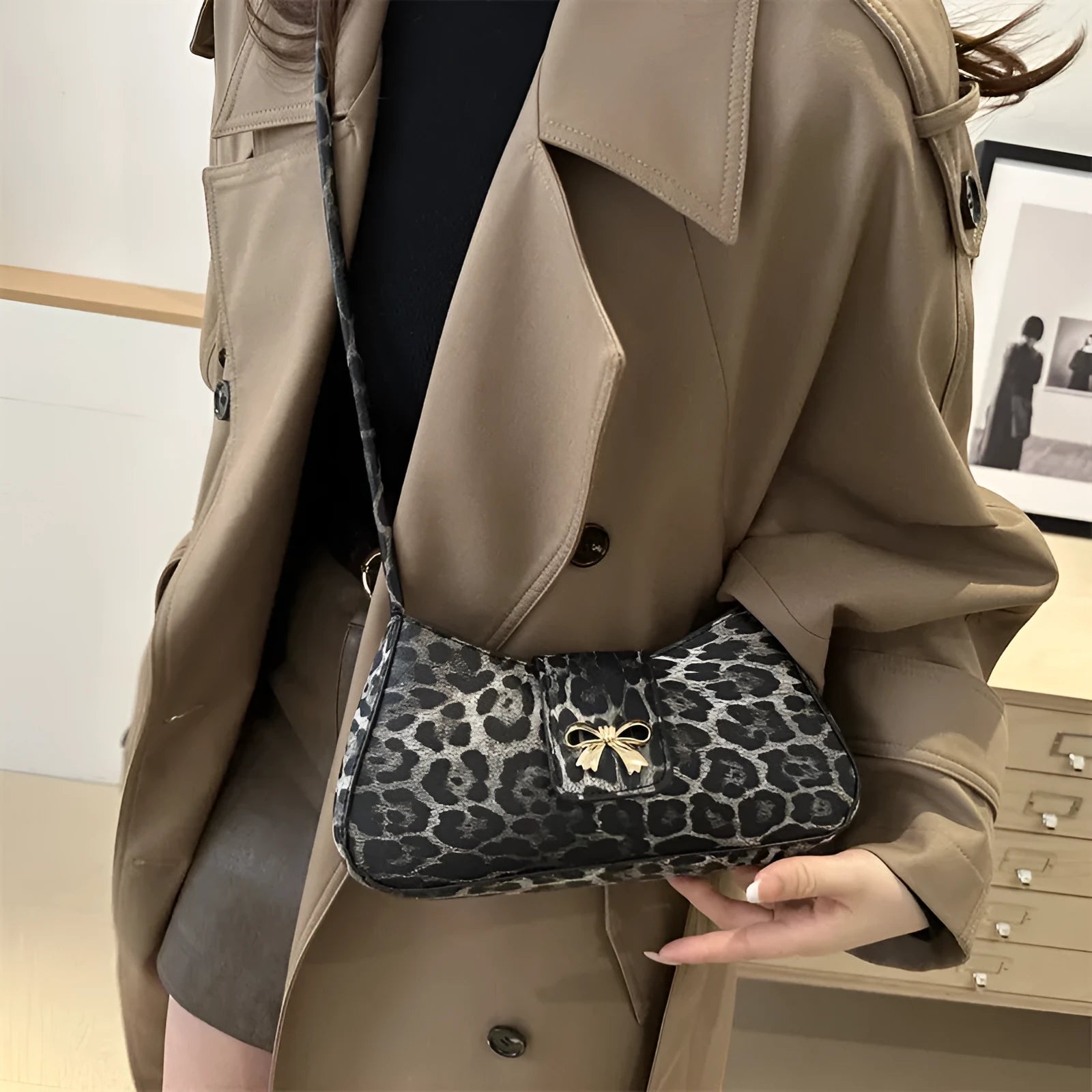 Women's casual PU shoulder bag with sandwich pocket in black, brown, coffee, or khaki.