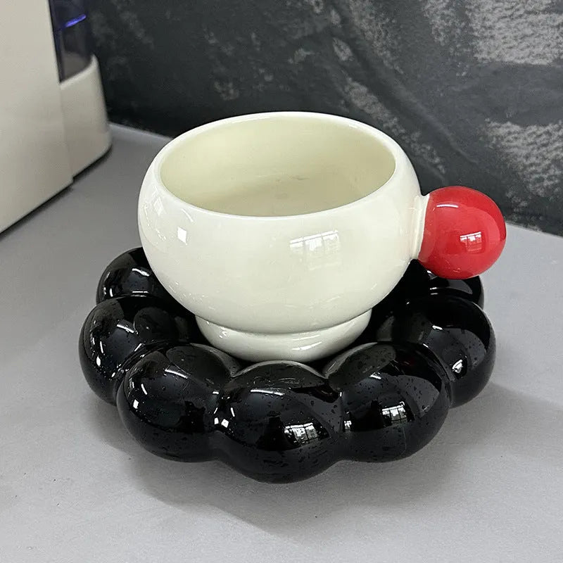 Ceramic coffee set with dish and cup in Nordic simple style, 250ml capacity, high temperature resistant