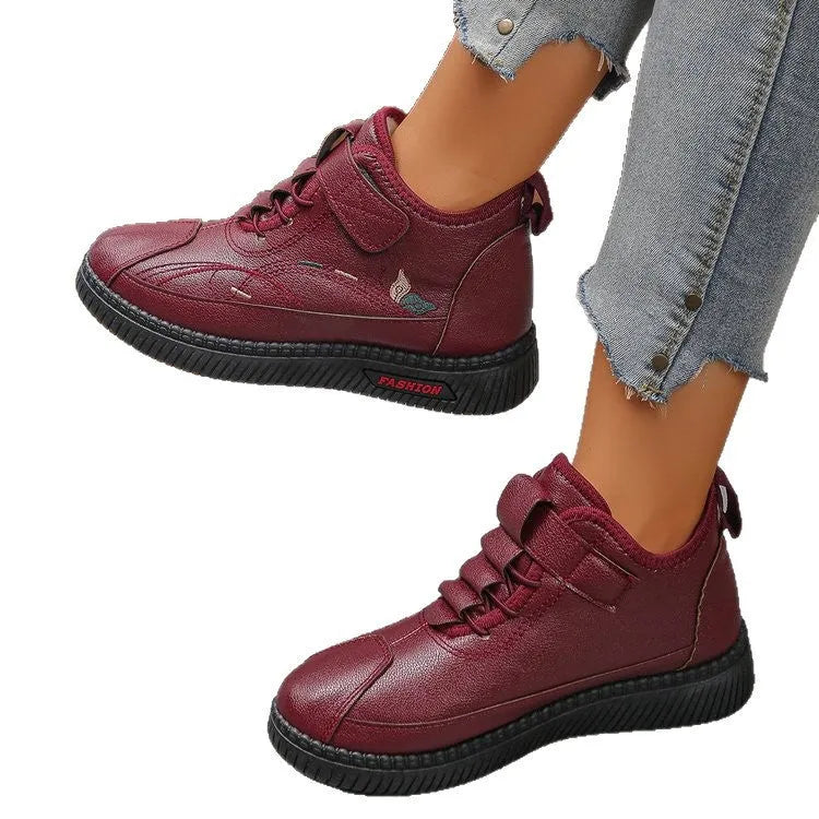 Women's black and red velvet cotton house shoes with rubber sole and hollow-out detailing