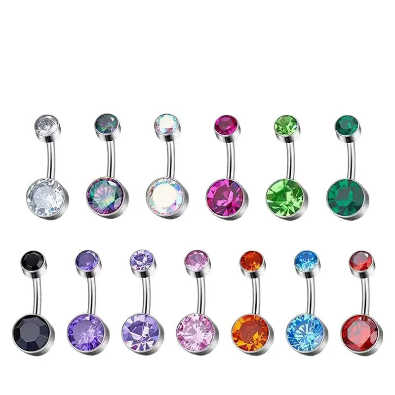Titanium alloy double-headed zircon navel stud with internal thread closure in multiple sizes