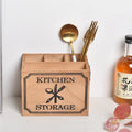 Wooden kitchen storage box with grid divider for knives, forks, and chopsticks