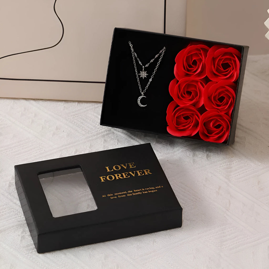 Red soap flower rose gift box set with decorative handbag for Valentine's Day.
