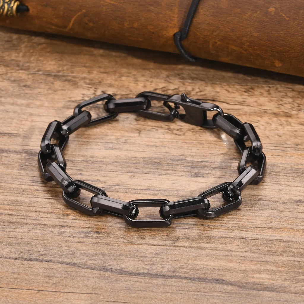 Men's titanium steel bracelet with square chain links in steel, gold, black, or retro colour.