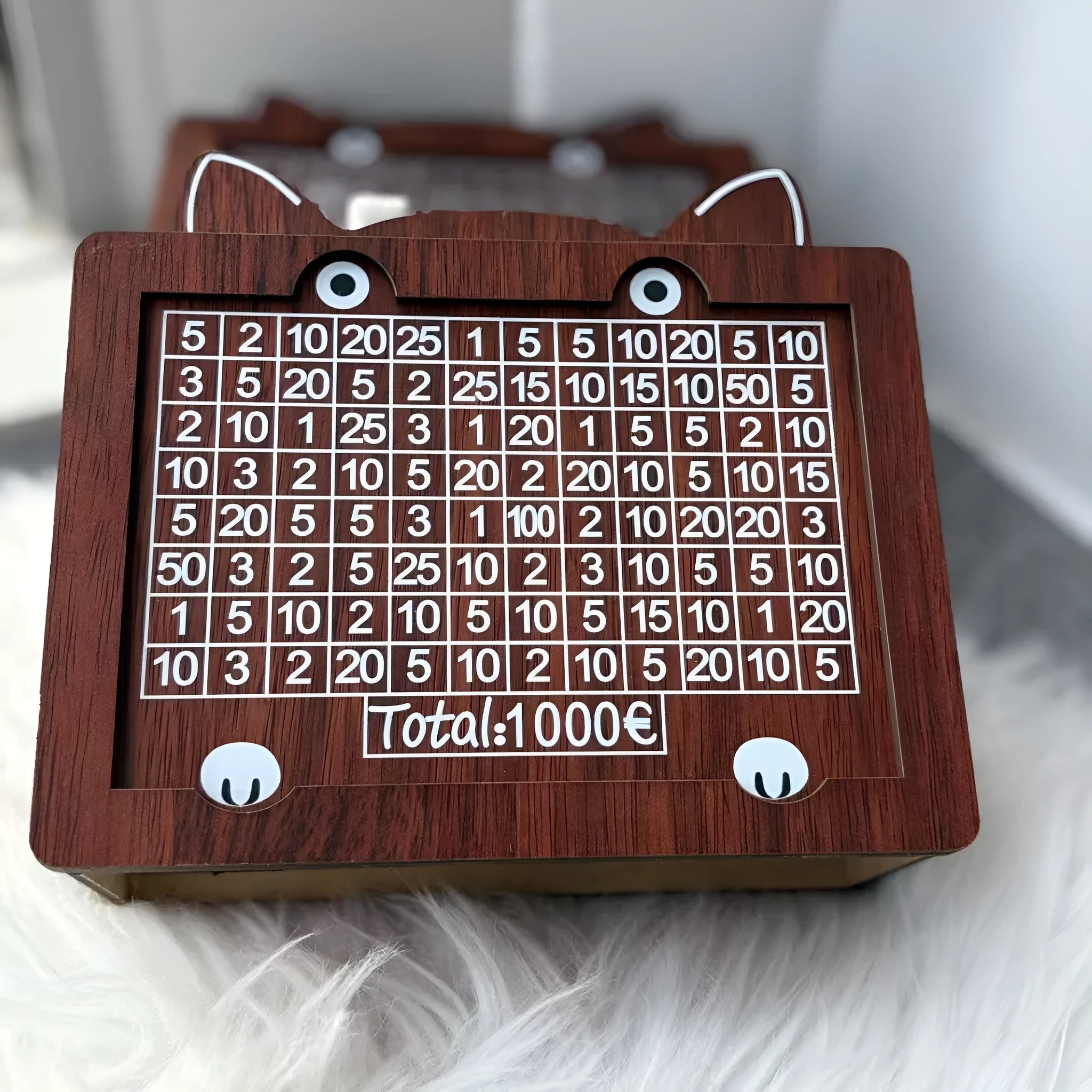 Wooden digital coin bank with a retro design and selectable currency library options including 1000 yuan and cat designs.
