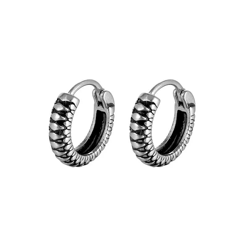Retro geometric titanium steel earrings with stripe design in silver colour