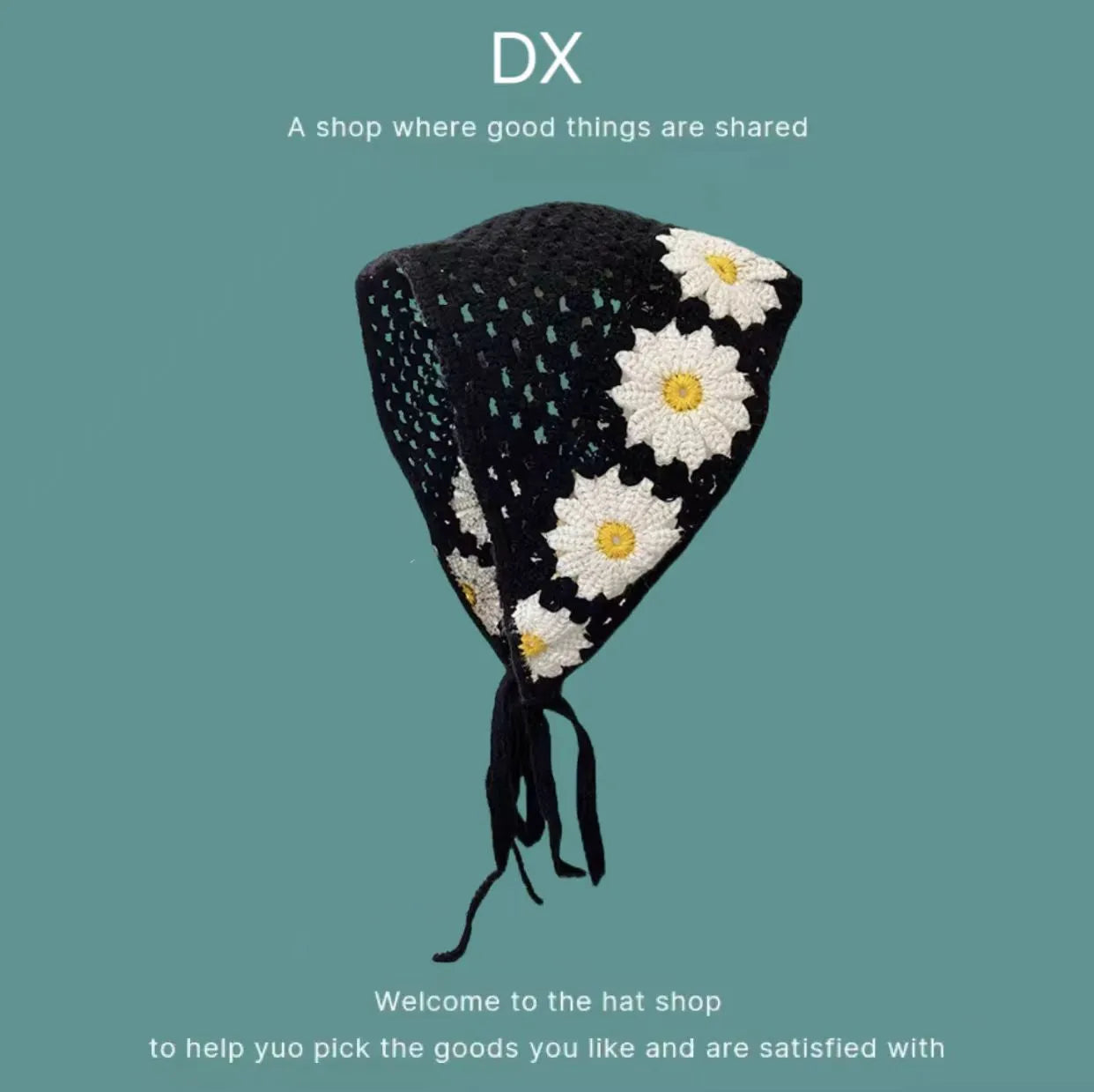 Women's cotton triangular headscarf with floral pattern in French retro style for autumn winter wear