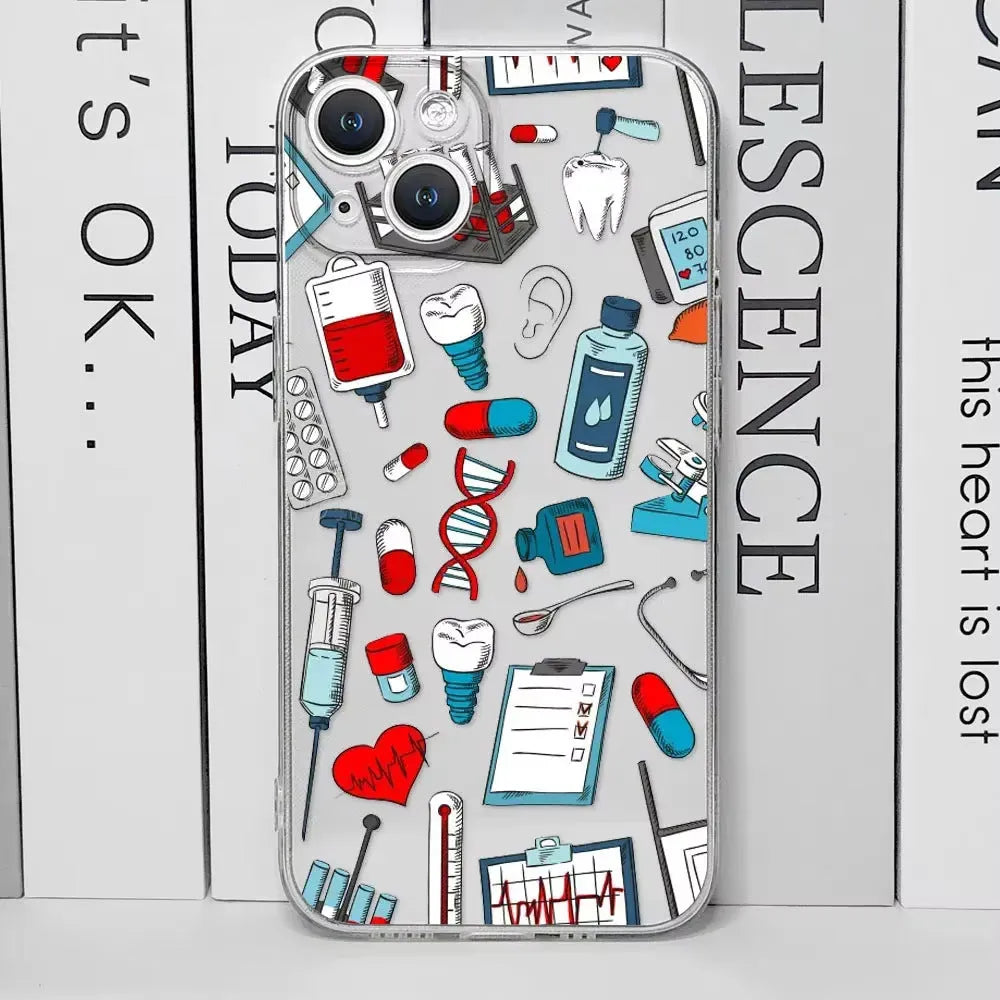 Cute cartoon nurse design TPU phone case for Apple iPhone, spray paint finish, fall protection, mounted on a phone mockup