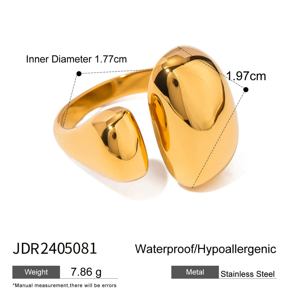 Women's stainless steel open ring with exaggerated geometric shape in electroplated colour