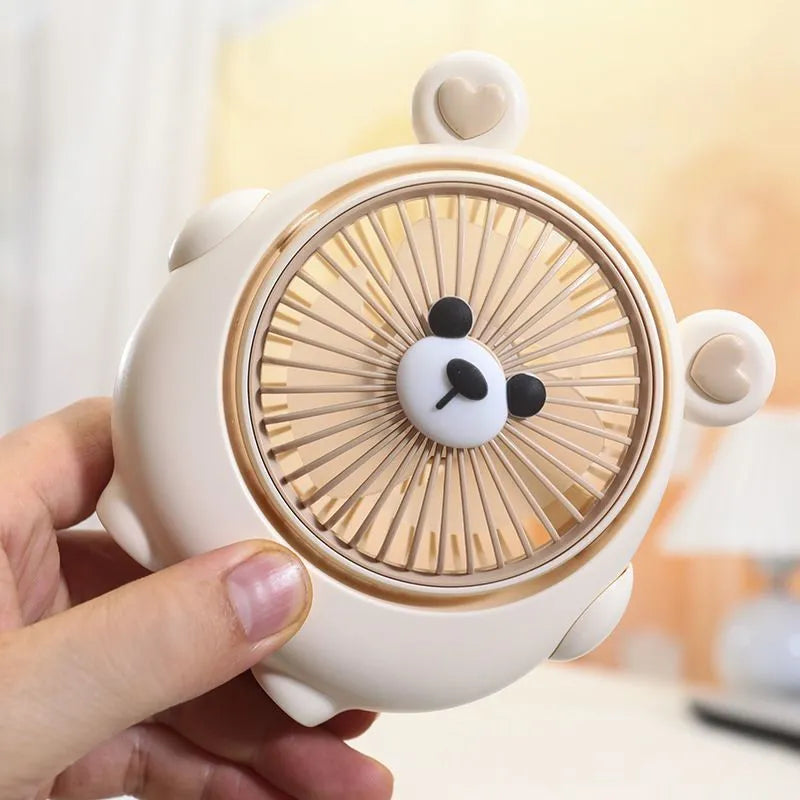 Cute dog-themed USB desk fan for pets with three speed settings on a desktop