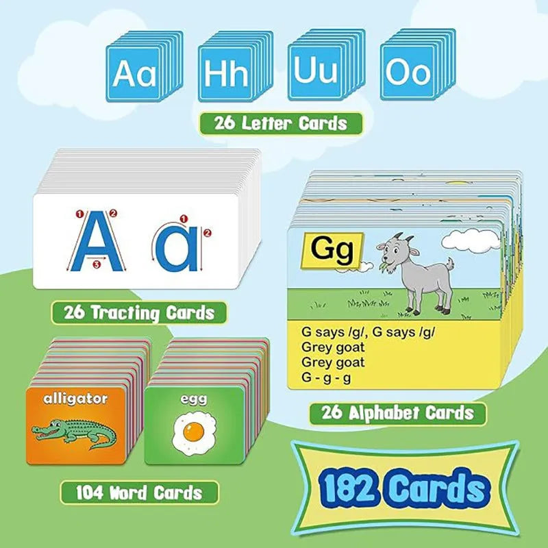 Creative Letters Learning Sleeve Table Chart measuring 60x40cm with word cards, letter cards, picture cards, and letter songs