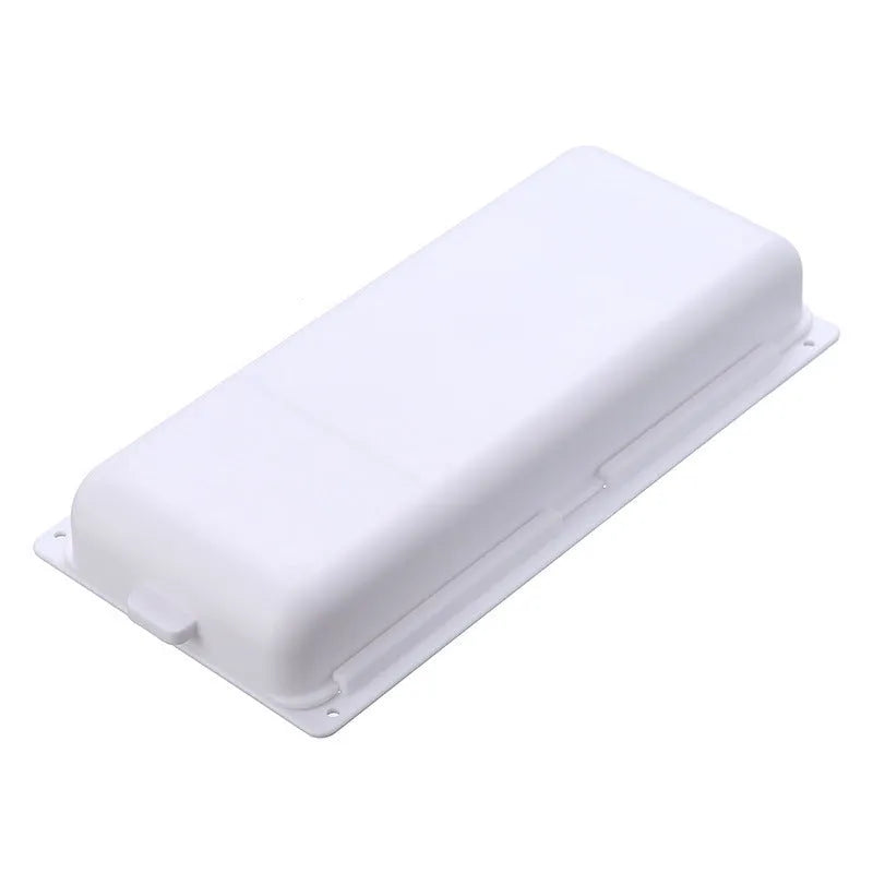 White plastic under table storage box with drawer lid and adhesive base for hidden organisation