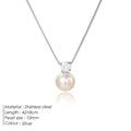 Women's stainless steel necklace with imitation pearl and zircon pendant in New Chinese style