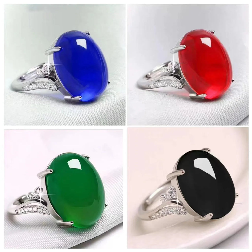Natural sapphire geometric adjustable ring in alloy with ethnic style, shown in multiple colour options.