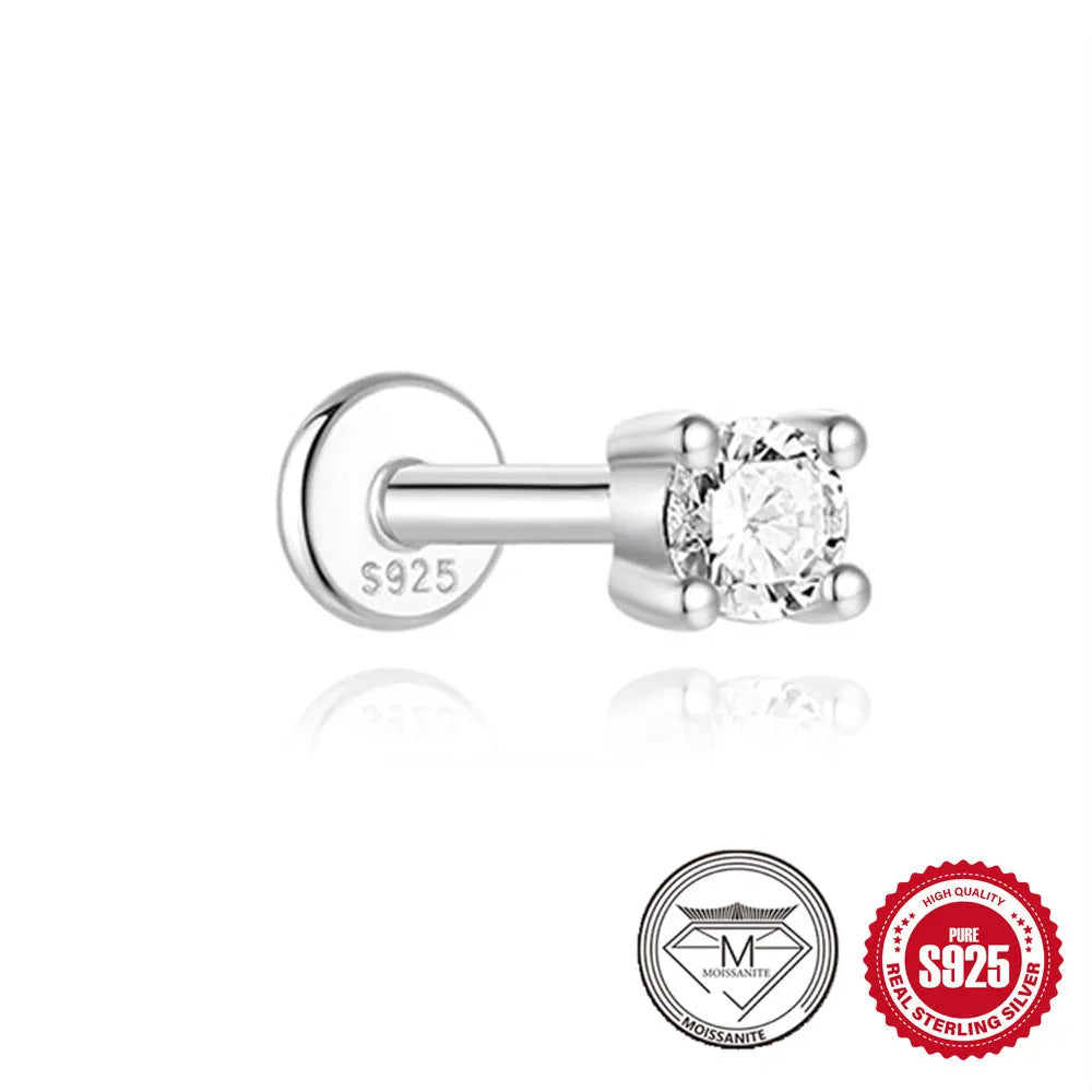 Sterling silver petal diamond stud earrings with geometric debris design and ear clip back