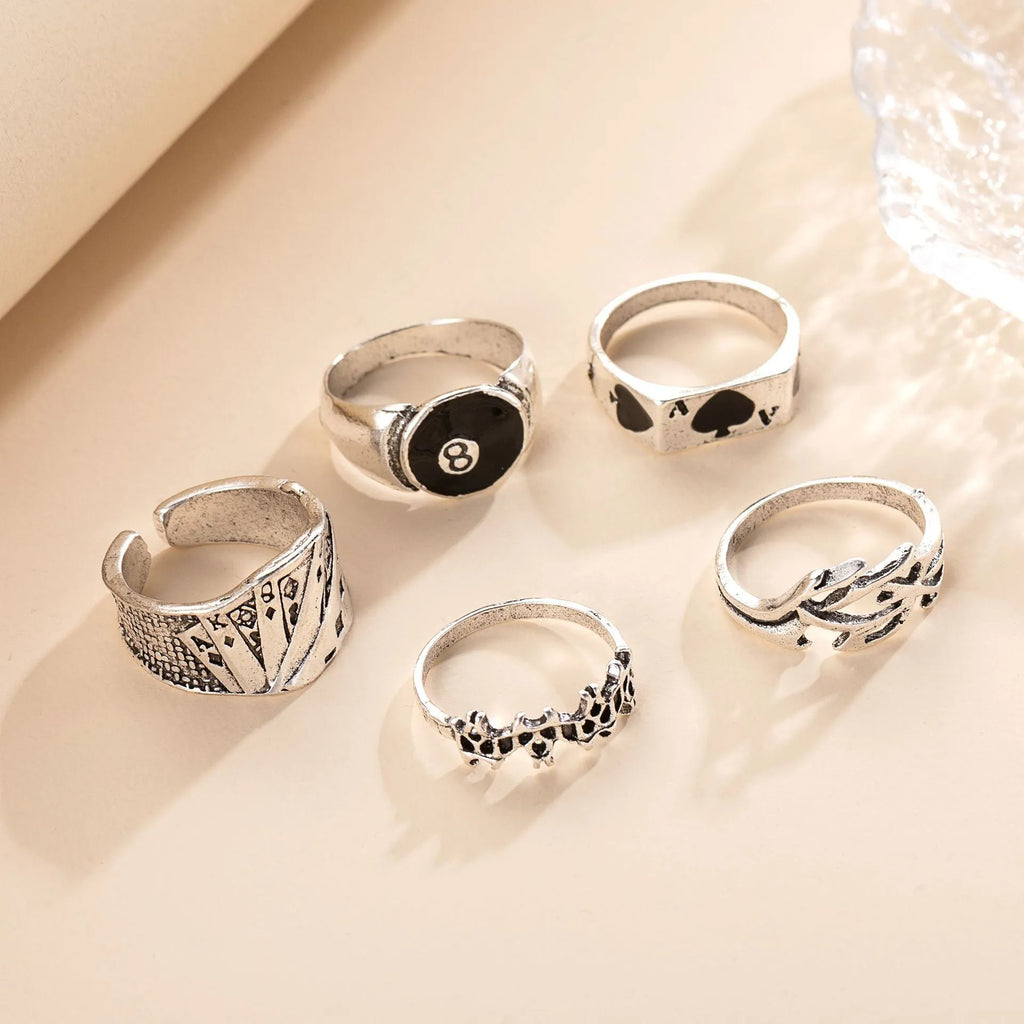 Black adjustable ring with retro spade card design for women