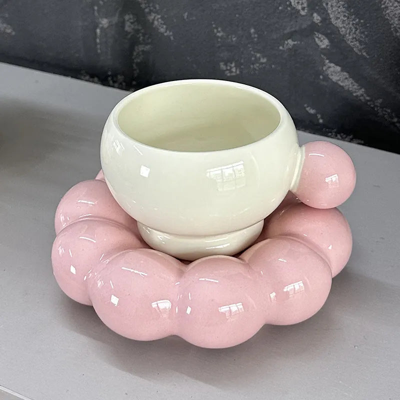 Ceramic coffee set with dish and cup in Nordic simple style, 250ml capacity, high temperature resistant