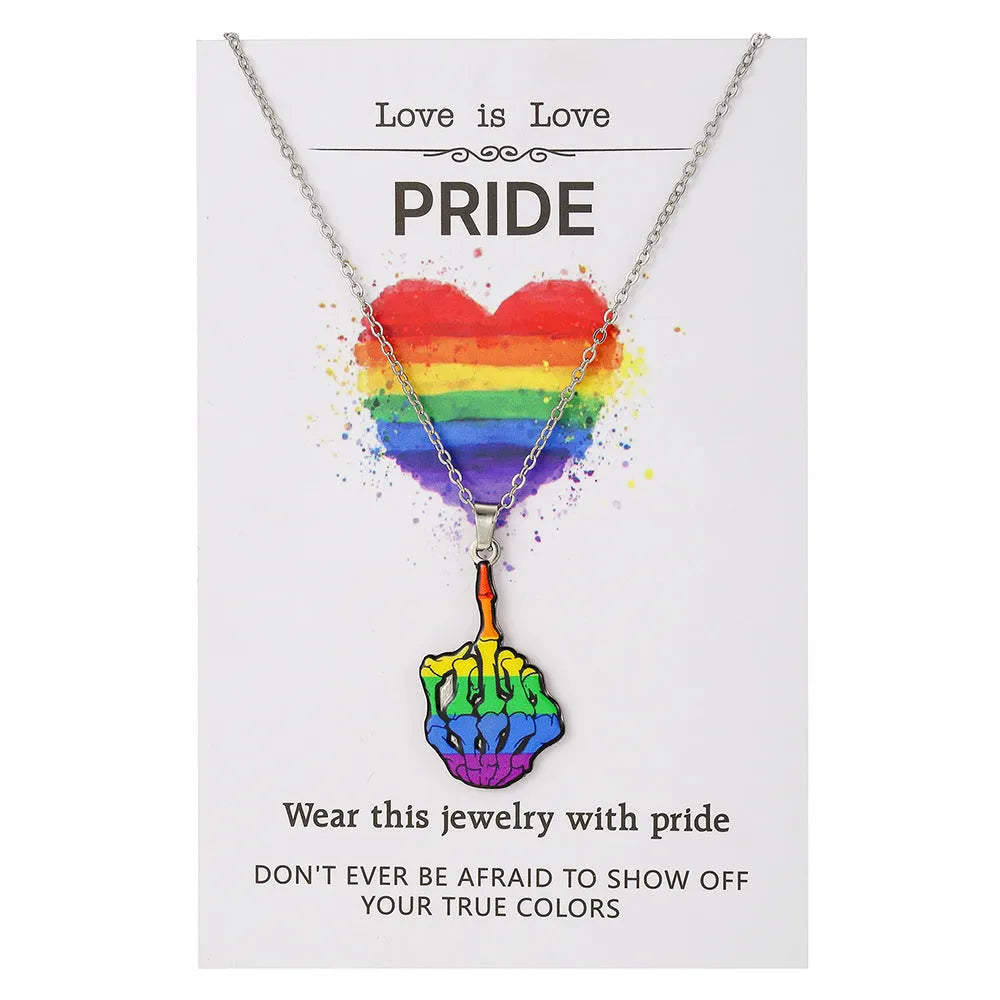 Women's stainless steel necklace and bracelet set with inspirational colour printing in regular chain style jewellery