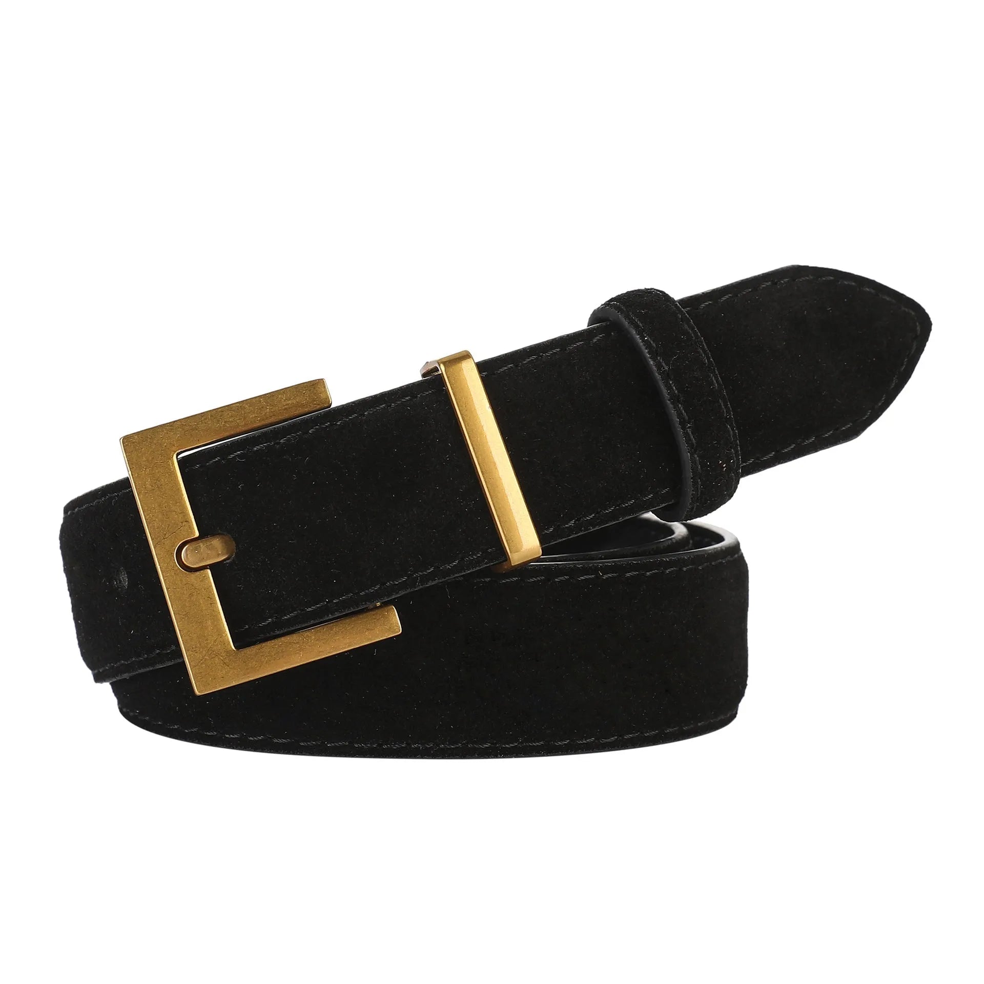 Ladies' genuine leather pin buckle belt with quadrilateral buckle design in black colour