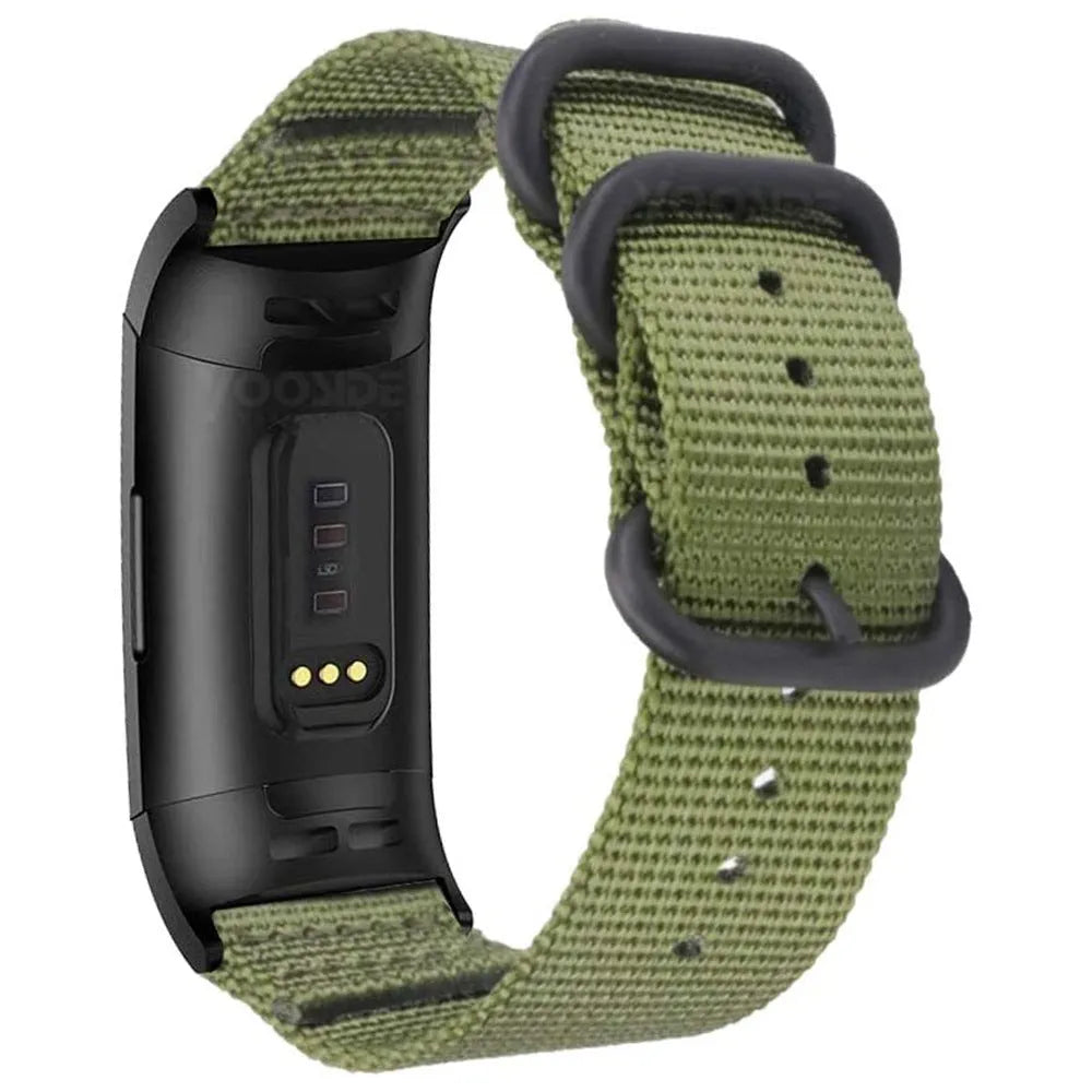 Nylon three-ring buckle replacement strap for Fitbit Charge fitness tracker in Army Green