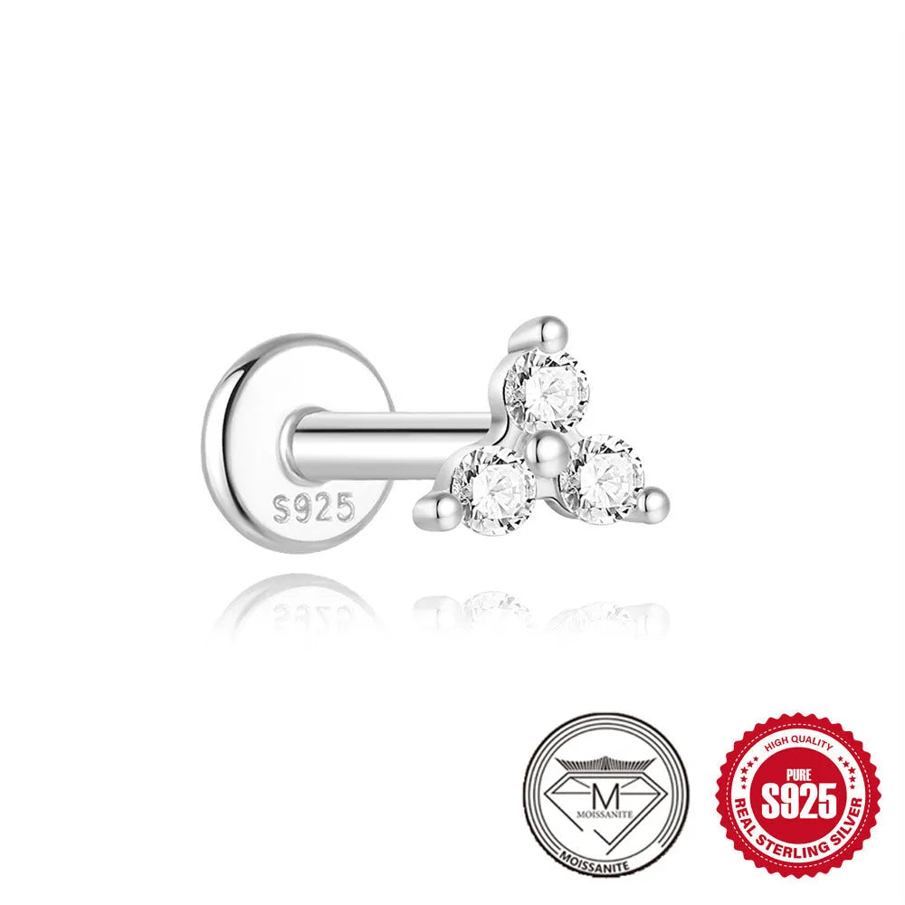 Sterling silver petal diamond stud earrings with geometric debris design and ear clip back