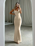 Women's milk silk backless slim fit dress with spaghetti straps in yellow green or champagne colours